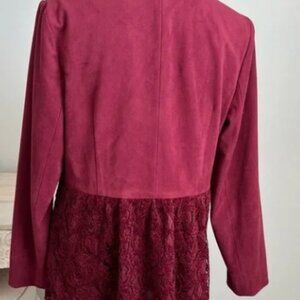 Chico's Red Maple Faux Suede Lace Jacket Size 1 (8)